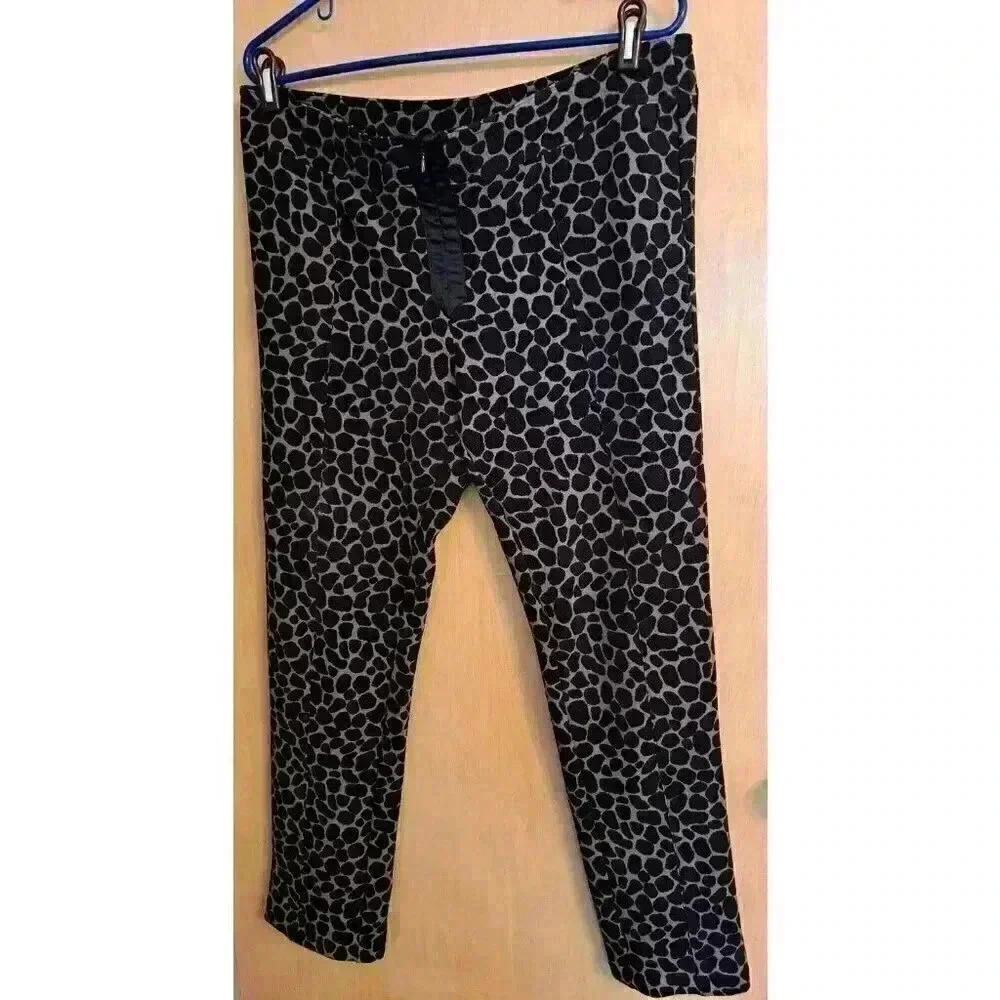 Bisou Bisou Womens 14 Pants Brown Stretch Zip Flat Front Knit Low Rise Leopard